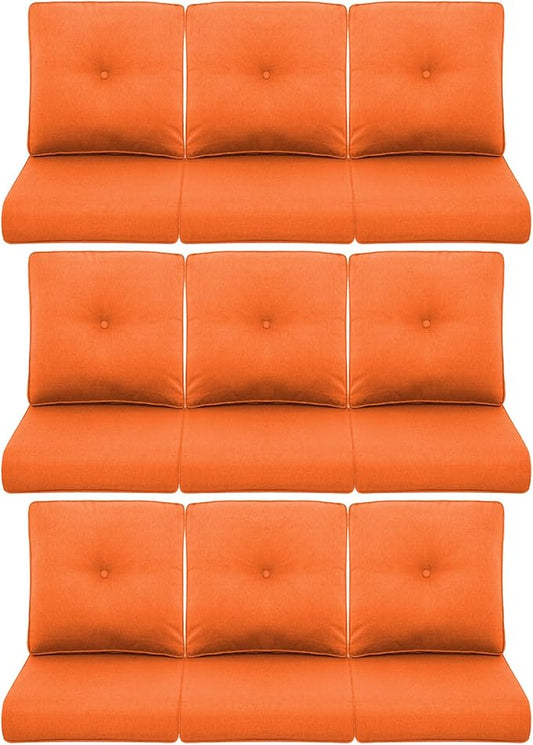 9-Piece Outdoor Patio Cushion Set - Fade & Water Resistant with Removable Olefin Cover, 22x24x4 Inch Memory Foam Cushions for Wicker Sectional Sofa – Orange/Buckle