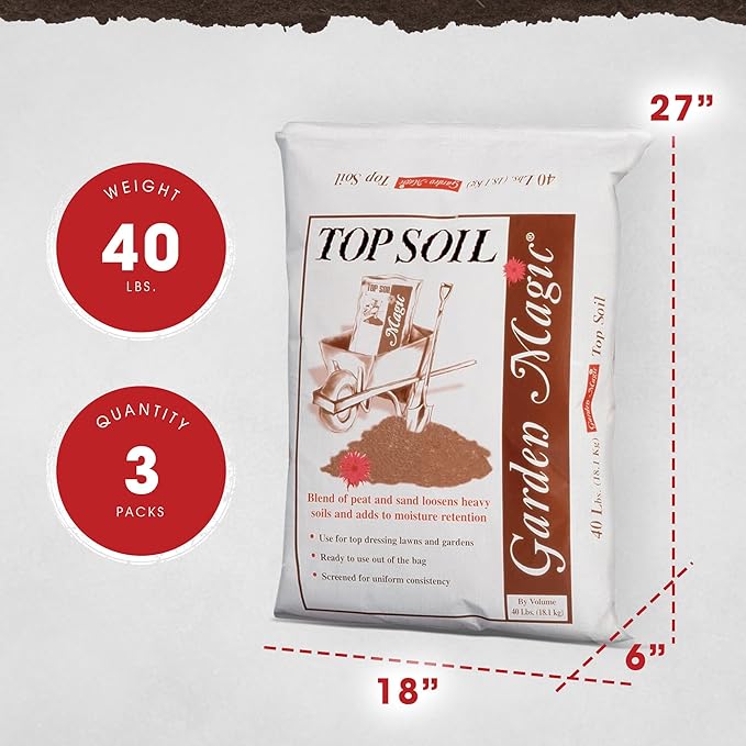 Michigan Peat Garden Magic Indoor and Outdoor Organic Planting Potting Topsoil Mix with Perlite Blend and Moisture Retention, 40-Pound Bag (3 Pack)