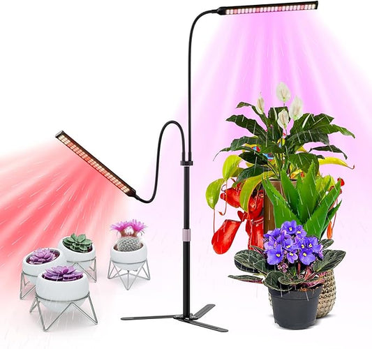 Super-Energy Tabletop LED Grow Lights 9.8"-32"Height Adjustable for Indoor Small/Medium Plants 6000K Full Spectrum with 3 Dimmable Model,Auto On Off Timing 3 9 12Hrs,5 Brightness(2Strip Black)