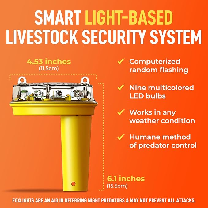 Foxlights Solar Predator Guard Deterrent with Flashing LEDs – Nocturnal Wildlife Repeller Nightlight for Flocks, Gardens, Crops & Chicken Coops- Protection Used by Professional Ranchers & Farmers