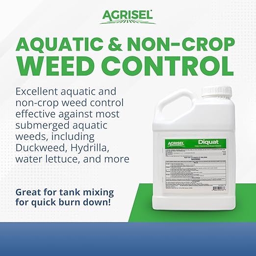 Diquat Weed Killer, Fast-Acting Formula for Aquatic and Landscape Weeds, Safe on Ornamentals, Visible Results in 1-2 Days, Pet Safe, Includes 3-Pack of Agrisel Protective Gloves, 128 Ounces
