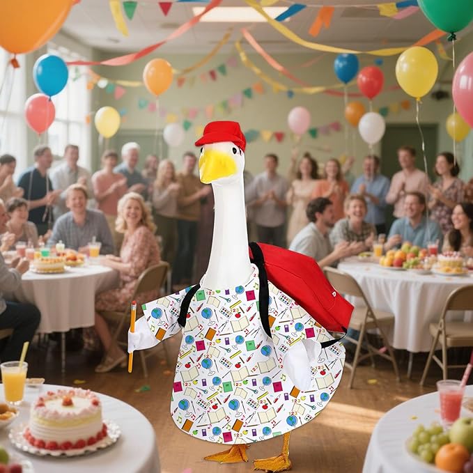 AZYM Back to School Porch Goose Outfits,4 Pcs/Set Yard Goose Statue Clothes for 23" Statue Patio Lawn Garden Decoration