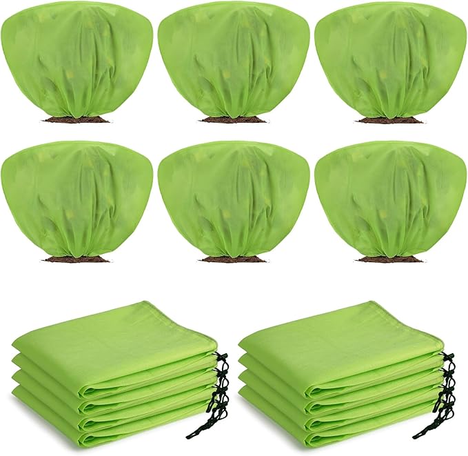 6 Pcs Winter Plant Covers Freeze Protection 39.4x23.6 Inch Horizontal Shrub Tree Rose Plant Protection Bags Frost Blanket with Drawstring for Fall Winter Outdoor Garden Planting (Green)