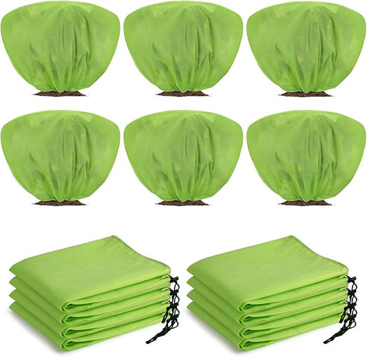 6 Pcs Winter Plant Covers Freeze Protection 39.4x23.6 Inch Horizontal Shrub Tree Rose Plant Protection Bags Frost Blanket with Drawstring for Fall Winter Outdoor Garden Planting (Green)