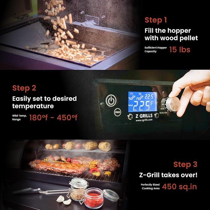 Z GRILLS ZPG-450A Wood Pellet Grill & Smoker with PID V2.1 Controller, 459 Sq in Cook Area, Meat Probe, Foldbale Shelf, 8 in 1 BBQ Grill Outdoor Auto Temperature Control, Black