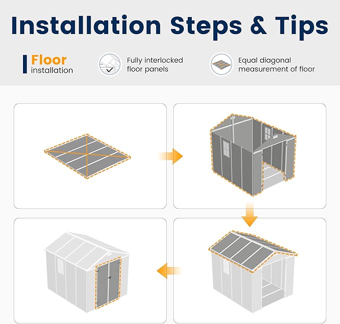 UDPATIO Outdoor Storage Shed 8 x 8 FT, Resin Garden Sheds Plastic Patio Outdoor Storage with Lockable Door for Tool, Bike, Garbage Can Gray White