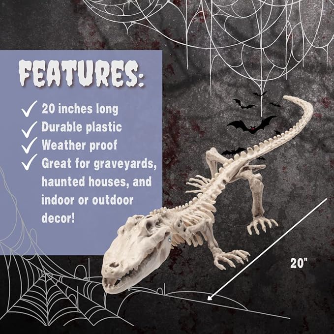 Crocodile Skeleton Halloween Decoration - 20" Long - Weather Resistant for Indoor Outdoor Use- Upgrade Your Fall Lawn Graveyard Haunted House Cemetery Party Props, Spooky Trick-or-Treat Cemetary Decor