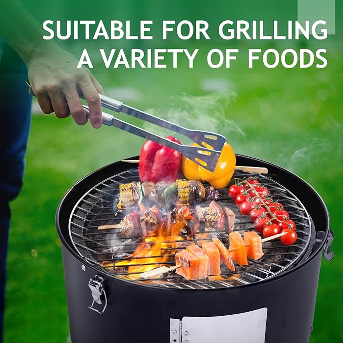 16.5 Inch BBQ Smoker Grill, 3-in-1 Vertical Charcoal Smoker, Portable Outdoor Meat Smokers with Built-In Thermometer, Air Vent, And 2 Access Doors, Idea for Parties, Backyard, Barbecues