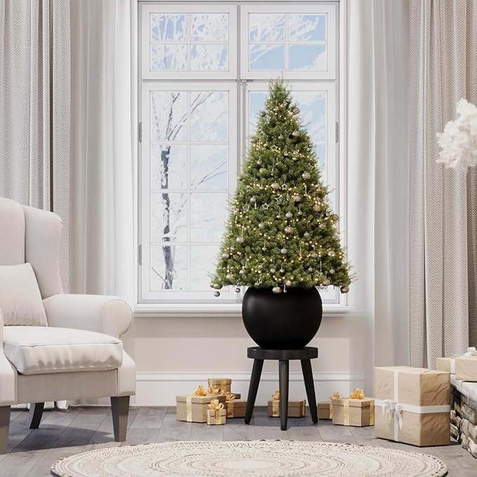 10 H x 14" Dia (10" Pot Opening) Round Fiberstone Planter with Drainage Hole, Black, Indoor/Outdoor Large Plant Pot for Home Patio Garden, Ideal for Large Plants