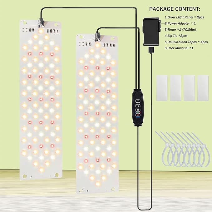 Led Grow Light,Grow Lights for Indoor Plants Full Spectrum, 158LEDs Plant Lights for Indoor Growing with 3/9/12H Timer, 10 Types of Brightness Grow Light for Seed Starting (2pcs)