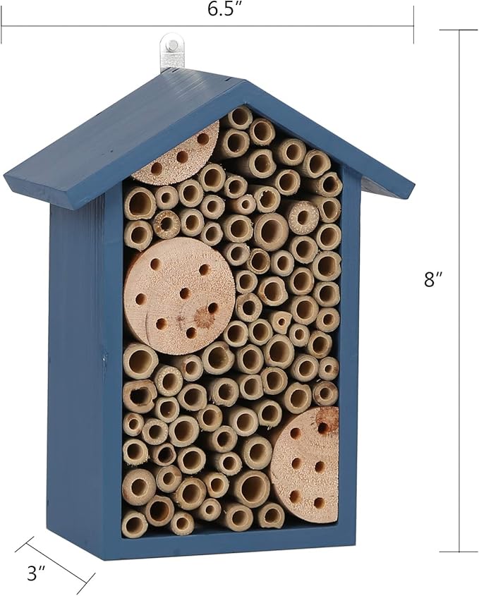 Wooden Bee House-Mason Bee House for Garden,Handmade Natural Wooden Bee Hive for Ladybugs, Lacewings,Butterfly,Bug,Outdoor Bee Hotel