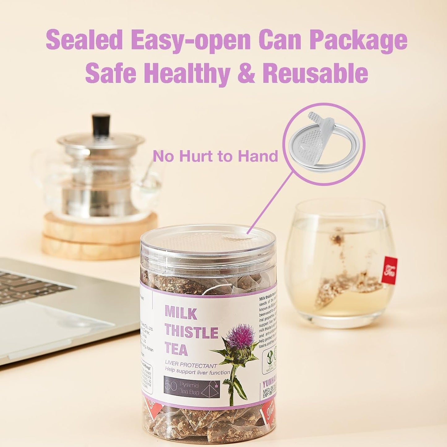 50 Milk Thistle Tea Bags for Detox Cleanse & Repair| Thorne Milk Thistle Herbal Tea for Support