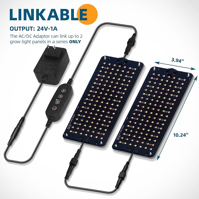 Barrina Grow Lights for Indoor Plants, 20W (2 x 10W) Full Spectrum Ultra-Thin Grow Light Panel with 3/6/12H Auto On/Off Timer for Hydroponics, Seedlings, Succulents, Veg, Flowers & More, 2-Pack