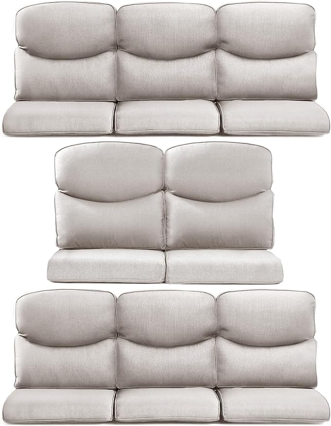 8-Piece Outdoor Patio Cushion Set - Fade & Water Resistant with Removable Olefin Cover, 22x24x4 Inch Memory Foam Cushions for Wicker Sectional Sofa – Beige/Crescent