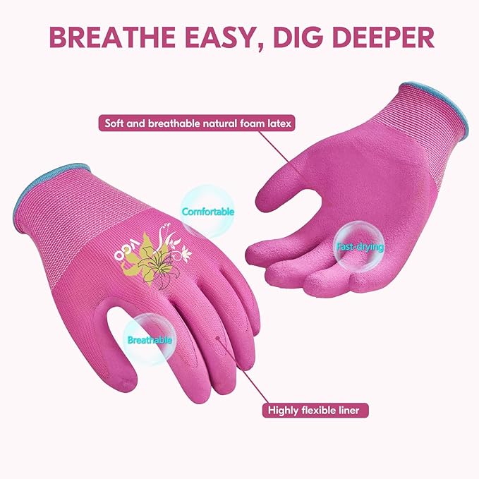 Vgo... 3 Pairs Women’s Gardening Gloves - Non-Slip Nitrile Coated, Breathable for Outdoor, DIY, Ranch, Camping(RB6013)