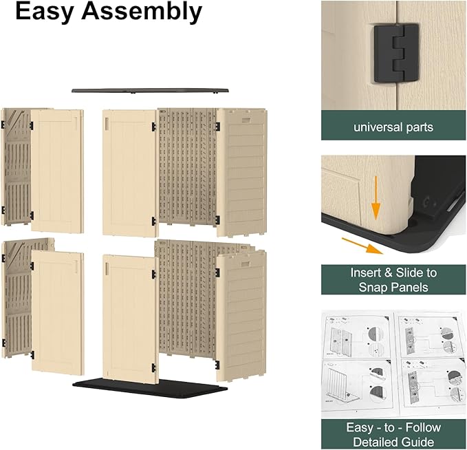 60 Cu.Ft Vertical Outdoor Storage Shed, All-Weather Resin Storage Cabinet Waterproof with Lockable Floor, Tall Backyard Shed for Patio Furniture, Garage, Garden, Pool Accessories, Porch (Khaki)