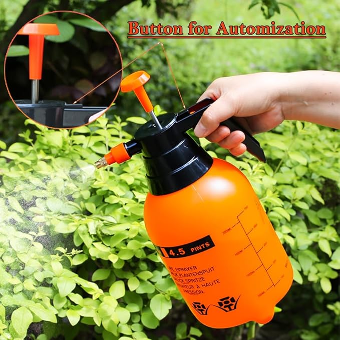 MRPAPA 2 Pack Handheld Pump Sprayer, Garden Pressure Water Spray Bottle with Adjustable Brass Nozzle for Plants (2LOrange-2PCS)