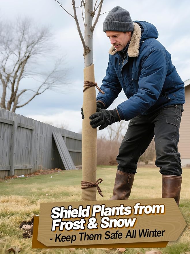 ANPHSIN Natural Jute Burlap Tree Wraps for Winter Protection - 4.7in × 16.4ft Burlap Rolls, Tree Trunk Guard Wrap, Plants Antifreeze Bandage to Protect Bark & Keep Plants Warm, 2 Rolls