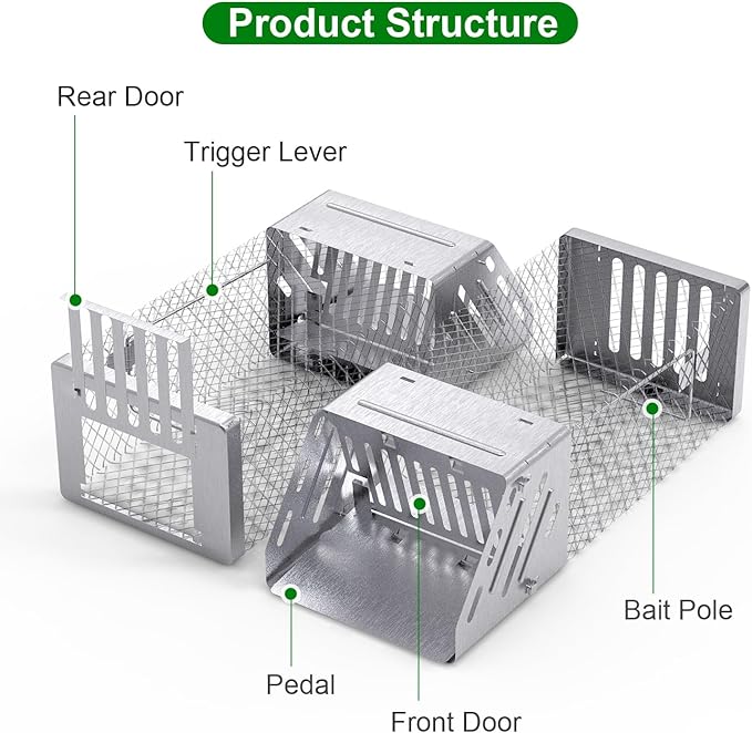 Automatic Continuous Humane Rat Trap, Single Door Metal Mouse Cage Traps and Other Small Live Animals Cage, Easy to Catch and Release, Work for Indoor Outdoor
