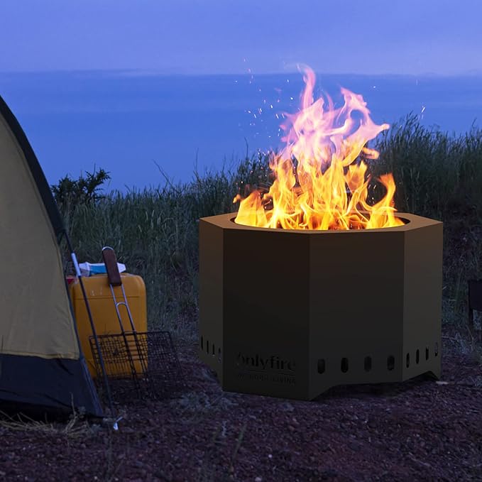 ONLYFIRE OUTDOOR LIVING Fire Pit with Ash Pan, 24" Portable Bonfire Firepit for Camping Tailgating Patio Backyard Party Outside, Smokeless Wood Fire Fireplace, Modern Black FP013