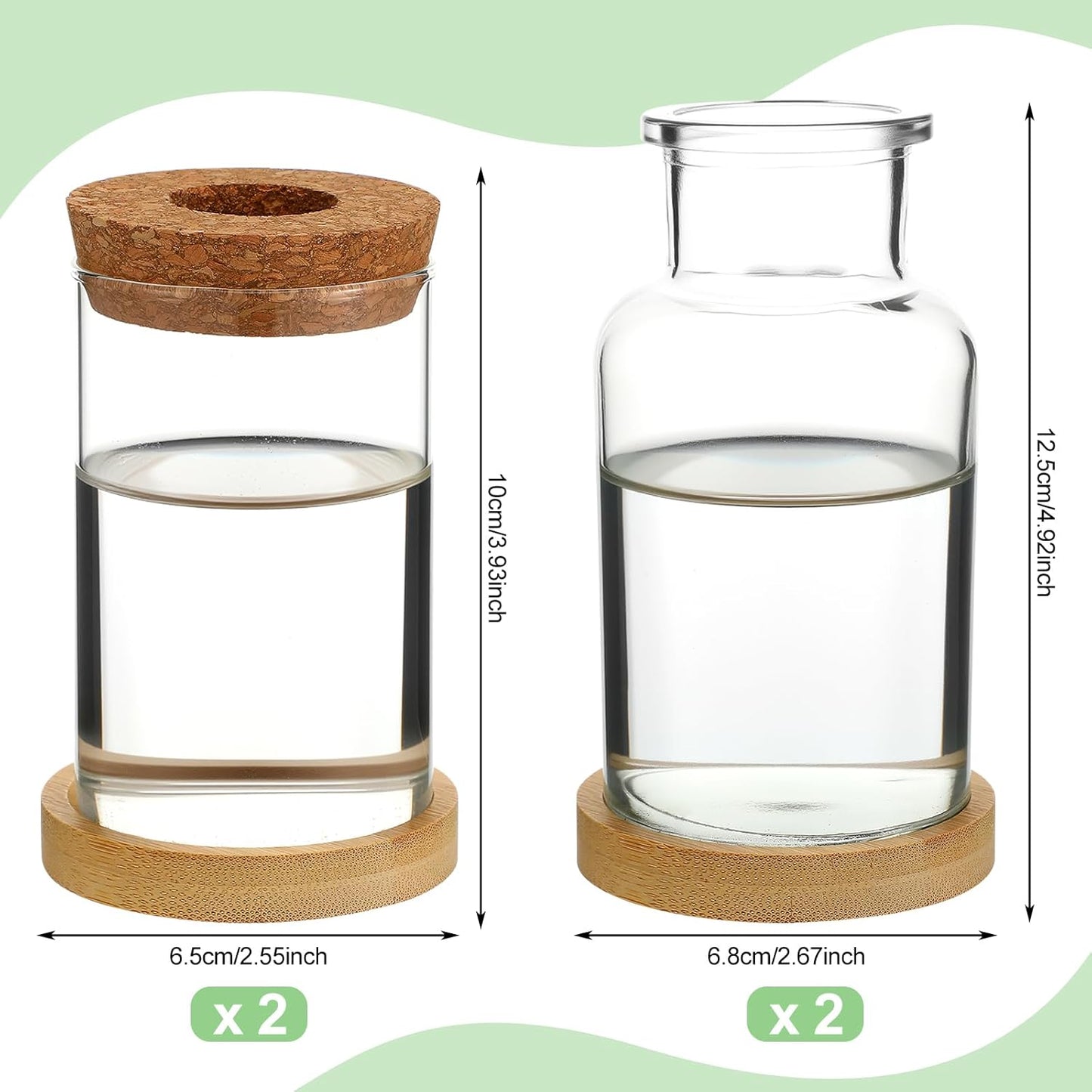 Layhit 4 Pcs Plants Propagation Stations vases Glass Planters with Wooden Lid and Bamboo Stand for Hydroponic Plants Gardening Gifts for Women Mom Home Office Tabletop Decoration(Wide Mouth Style)