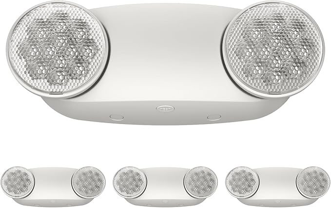 4 Pack White LED Emergency Lights with Battery Backup, Two Head Adjustable Emergency Lighting Fixtures-Fireproof Materials-Emergency Lighting Fixture/Emergency Light Home