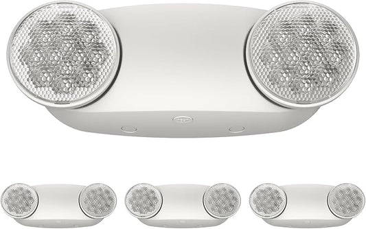 4 Pack White LED Emergency Lights with Battery Backup, Two Head Adjustable Emergency Lighting Fixtures-Fireproof Materials-Emergency Lighting Fixture/Emergency Light Home