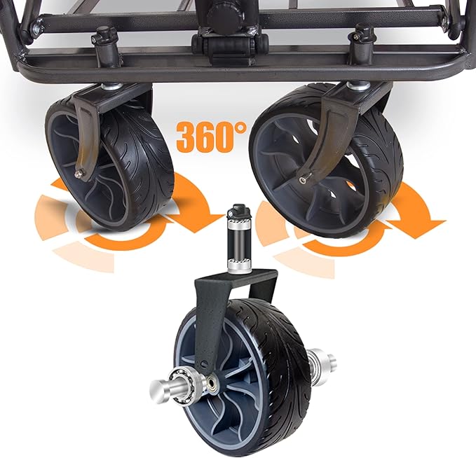 TMZ Collapsible Folding Outdoor Utility Wagon with Removable Canopy - 265lbs Heavy Duty Trolley with Rubber Wheels, Adjustable Handles, Rear Basket, for Shopping, Picnic, Camping (Turquoise/Grey)