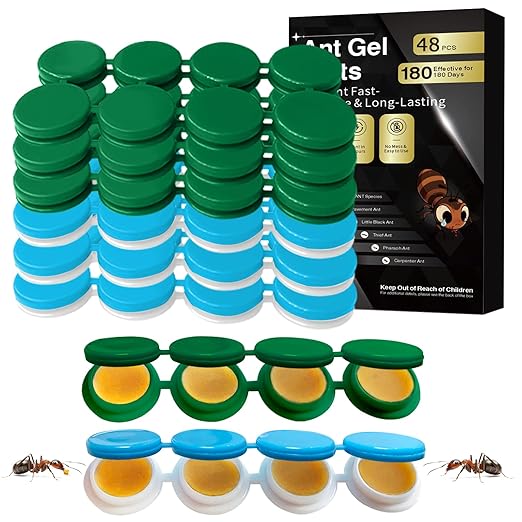 48 Pack Ant Killer Gel Bait, Long Lasting Indoor & Outdoor Ants Bait for Effective Ant Control, Safe & Easy to Use Pest Control for All Common Household Ants, Mess-Free Gel Stations