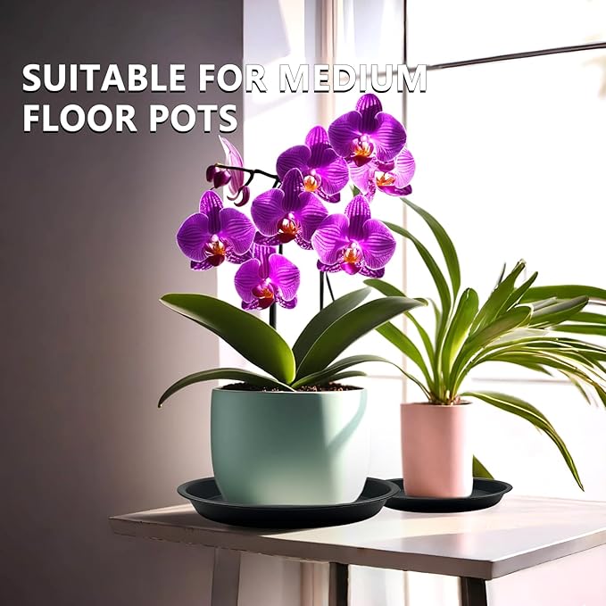 6 Pack 12-Inch Black Plant Saucer Trays, Thick PP Plastic Planter Bases for Large Pots, Strong Flower Pot Water Catcher Plates & Heavy Duty Drip Trays for Patio and Indoor Use