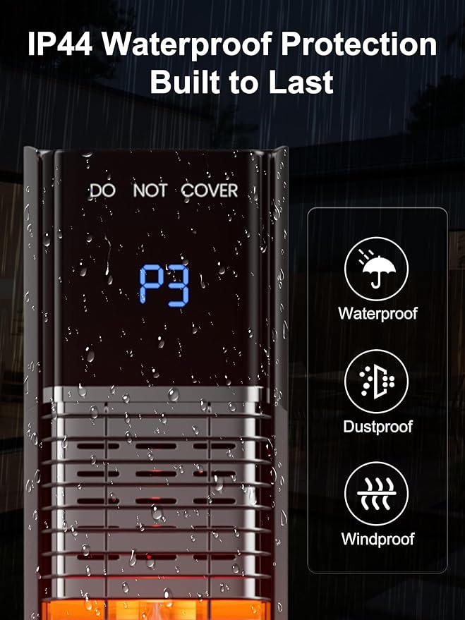 29'' Outdoor Patio Heater with Remote, 24H Timer & 1S Fast Heat, Carbon Fiber Heating Tube, 3 Heat Levels, Tip-Over and Overheat Protection, Electric Space Heaters for Backyard, Garage