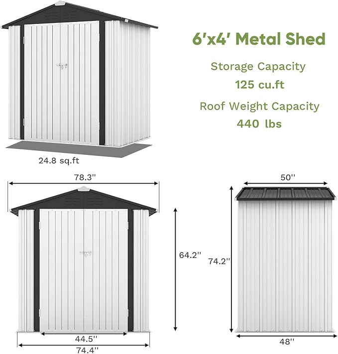 Patiowell 6x4 FT Outdoor Storage Shed, Garden Tool Storage Shed with Sloping Roof and Double Lockable Door, Outdoor Shed for Garden Backyard Patio Lawn,White
