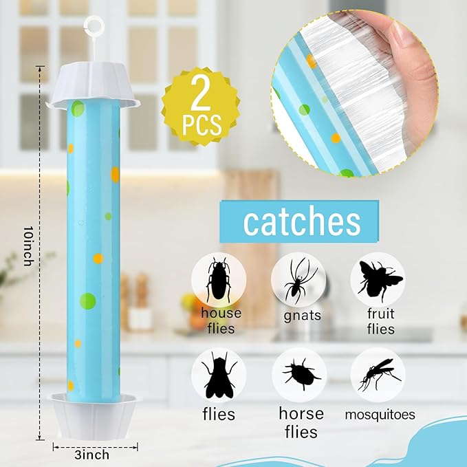 Qualirey 4 Pcs Sticky Fly Trap Fly Stick with Hanging Hook Adhesive Flying Catcher for Indoor Outdoor Trap Houseflies and Flying Insects Mosquito Bee Wasp Moth (Classic Style)