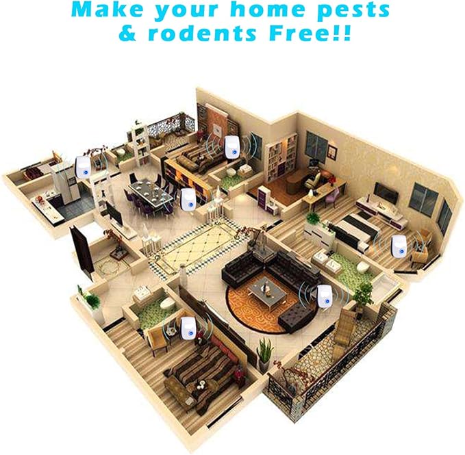 Ultrasonic Insect & Pest Repeller, Ultrasonic Mice Repellent for Insect, Roaches, Spiders, Ants, Bugs, Mosquitoes, Pest Control for House Garage RV Hotel, 6 Pack