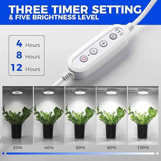 Barrina Orbgrow OG09 Puck Grow Light, 5000K 36W(4 x 9W, 540 Watt Equiv), Full Spectrum Plant Light for Indoor Plants, Magnetic & Linkable with Timer, 5 Levels Dimmable for Plant Shelf, 4 Packs