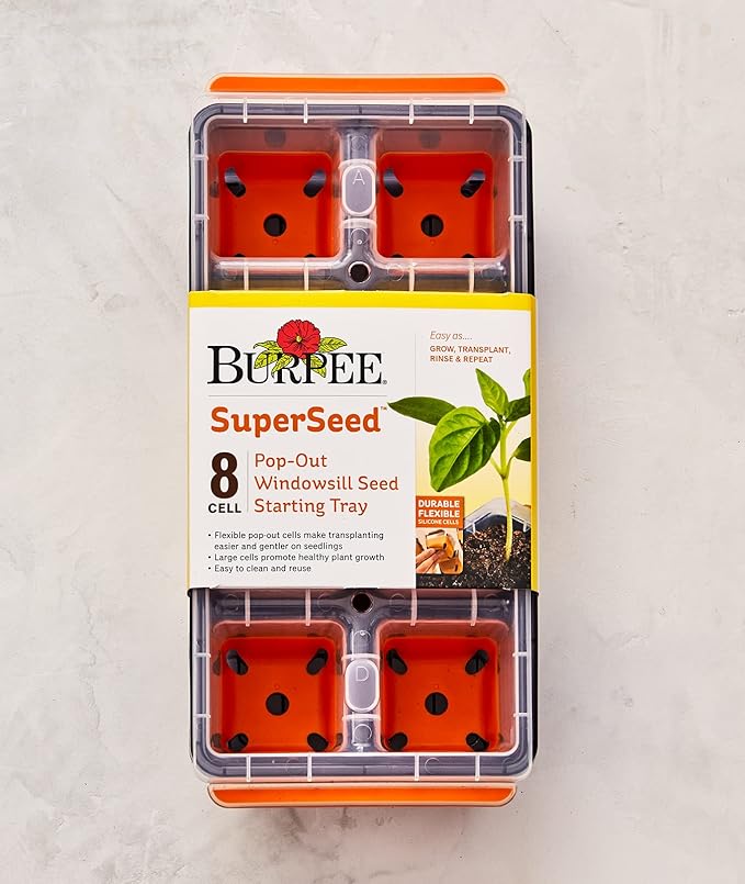 Burpee SuperSeed Windowsill Seed Starting Tray| 8 XL Cell| Seed Starter Tray|Reusable & Dishwasher Safe| for Starting Vegetable Seeds, Flower Seeds & Herb Seeds| Window Garden Seed Starting Kit| Green