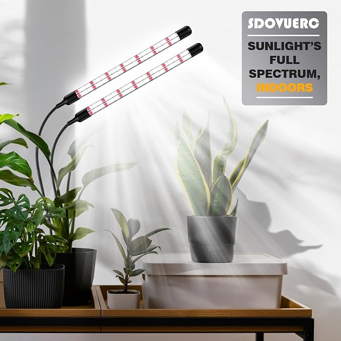 V-Shape Grow Lights for Indoor Plants Full Spectrum, 2 Heads LED Plant Lamps with Clips and 5 Dimmable Level and 6/12/18H Timer for Plant Growing(Pack 2)