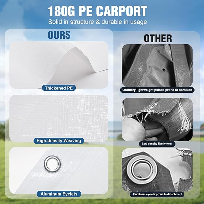 Canopy Sidewalls for 10' x 20' Carport with Ball Bungee Cords, Shelter Logic Replacement Covers Canopy Walls for Car Tent Garage(Sidewalls Only) (White)