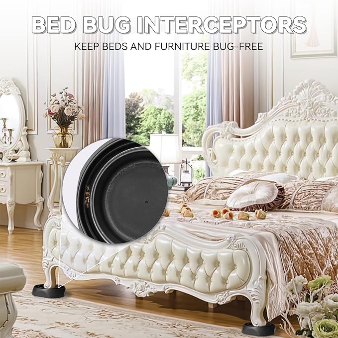 Bed Bug Interceptors with Anti Skid Pads | Bed Bug Trap | Bed Bug Traps and Detectors | Bed Bug Traps for Bed (Black - 12 Pcs)