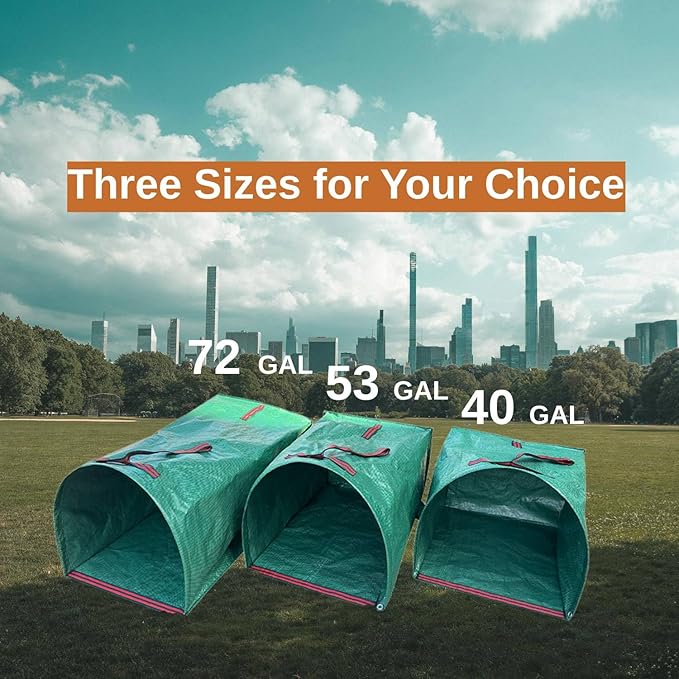 72 Gallon Leaf Collector,3-Pack Yard Waste Bags,Large Dustpan-Type Lawn and Leaf Bags, Leaf Bags for Yard Debris,Grass Clippings,Collapsible Trash Can for Parties,Laundry,Camping