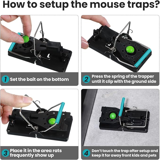 Qualirey 24 Pcs Plastic Mouse Rat Traps House Indoor Quick Effective Safe for Warehouse Garden Kitchen 3.86 x 1.81 x 2.17 Inch (Black,Blue)