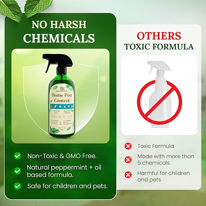 Peppermint Oil Mouse Repellent Spray - Roach Ant Spider Bug Insect Killer - Eco Friendly Pest Control to Repel Mice - Humane Repeller Alternative to Trap