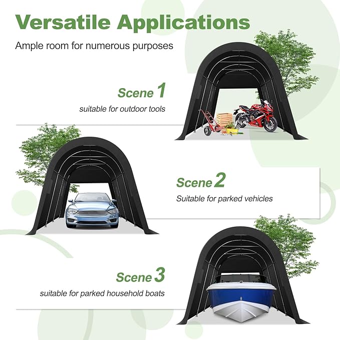 COBIZI 10x15 Carport Canopy Heavy Duty Portable Garage Tent with Double Zippered Roll-up Doors & Vents, Large Space Car Canopy Car Garage Anti-Snow Waterproof for Cars, Boats, Trucks