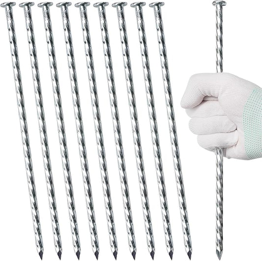 12" Galvanized Heavy-Duty Landscape Stakes Solid Spiral Metal Turf Spikes, Garden Stakes for Fixing Paver Edging, Weed Barriers, Artificial Lawn, Tent, Garden Plants ﻿