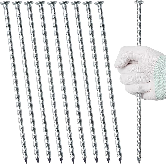 12" Galvanized Heavy-Duty Landscape Stakes Solid Spiral Metal Turf Spikes, Garden Stakes for Fixing Paver Edging, Weed Barriers, Artificial Lawn, Tent, Garden Plants