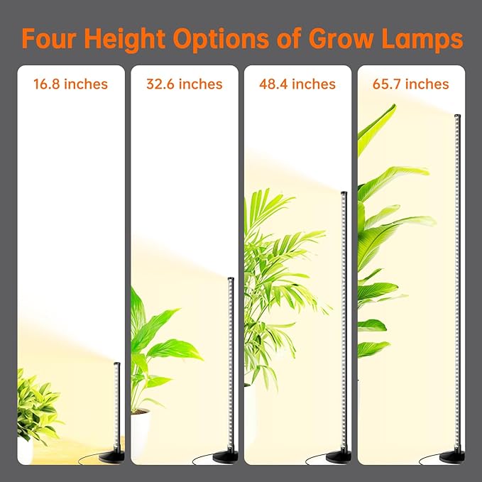 Standing Grow Light for Indoor Plants, Vertical Grow Light with 3 Light Modes, Wide Illumination and Dimmable, T10 Full Spectrum Floor Grow Lights, 16in-65in Adjustable Height & Auto Timer