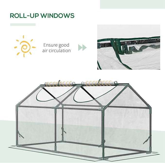 Outsunny 4' x 2' x 2' Portable Mini Greenhouse, Small Green House with PVC Cover, Roll-up Zippered Windows for Indoor, Outdoor Garden, Clear