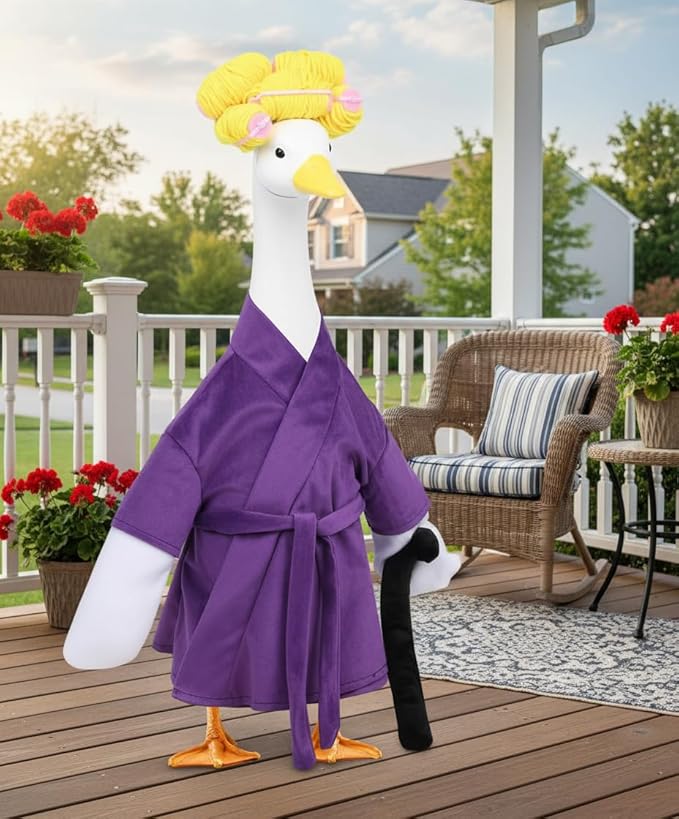 Old Lady Porch Goose Outfits - Old Lady Costumes for 23” Porch Goose Statue, Halloween Outdoor Decor for Lawn, Yard & Garden