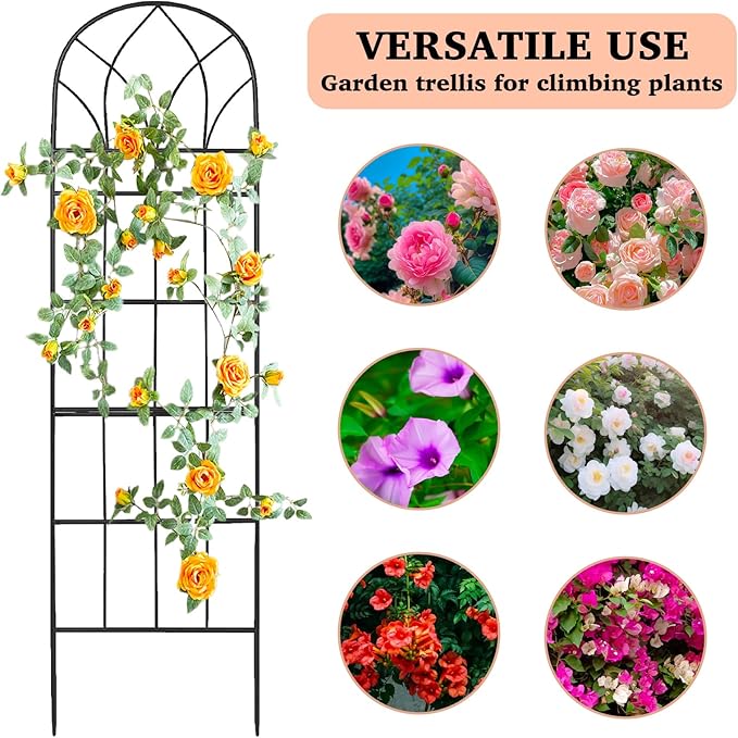 Garden Trellis for Climbing Plants Outdoor, 62"X15" Metal Garden Trellises, Decorative Garden Fencing Flower Trellis with Durable Powder Coating for Vines, Vegetable Support, Black (4, Pattern-B)