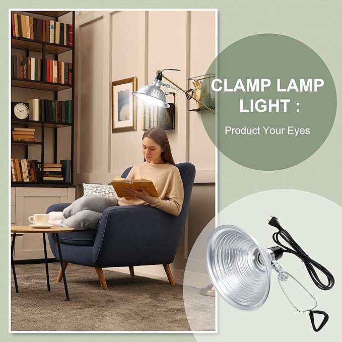 Macarrie 12 Pack Clamp Lamp Light with Aluminum Reflector, 6ft SPT-2 18awg Cord and Adjustable Stand Fixture E26 Socket, up to 150 Watt, No Bulb(8.5 Inch)